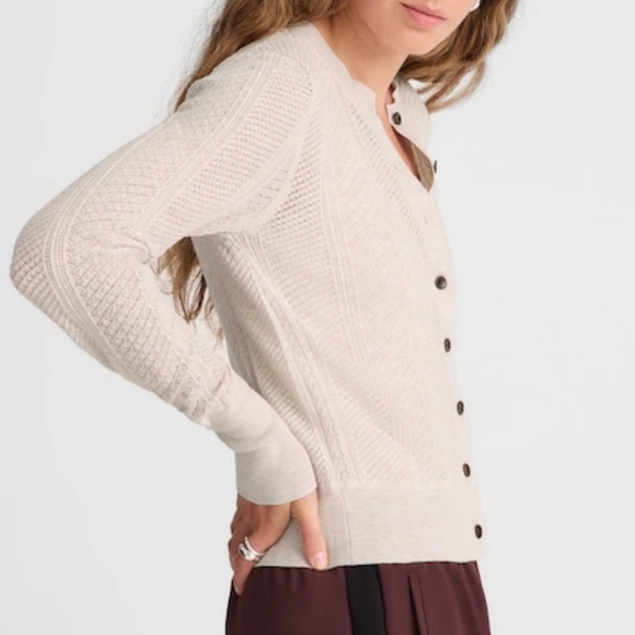 Madewell Signature Knit Pointelle Cardigan S Heather Gray Oat NX204 Coquette - Picture 8 of 12